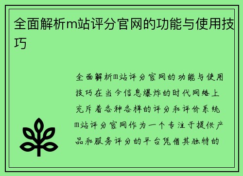 全面解析m站评分官网的功能与使用技巧